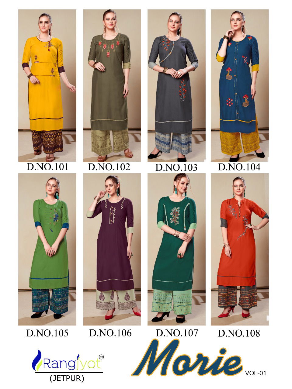 RANGJYOT MORIE VOL-1 Latest fancy Ethnic Wear Heavy rayon With embroidery work Kurtis Collection